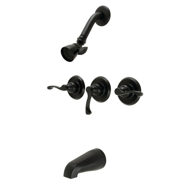 ThreeHandle Tub and Shower Faucet, Matte Black